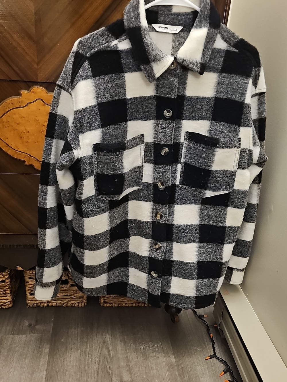 Sonoma Black and White Buffalo Plaid Shacket